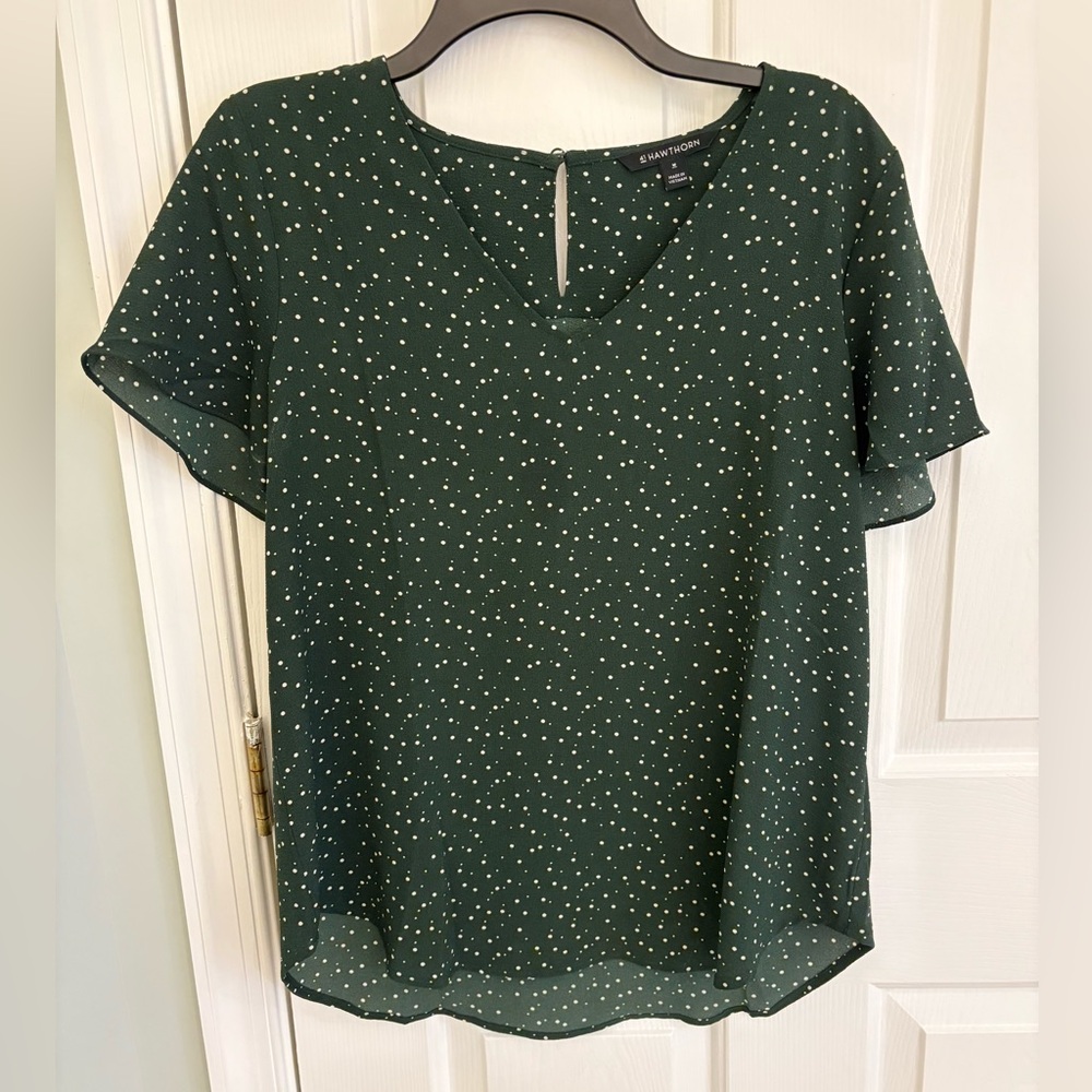 41 Hawthorn Forest Green and White Dotted Blouse